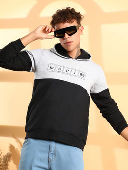 Campus Sutra - Mens Onyx Black Inspire Print Block Pullover Hoodie