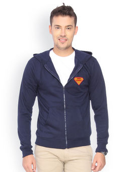Campus Sutra - Mens Navy Blue Super-EngineerApplique Zip-Front Jacket