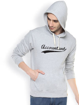 Campus Sutra - Mens Light Grey Accountant Print Pullover Hoodie