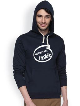 Campus Sutra - Mens Navy Blue Accountant-Inside Print Pullover Hoodie
