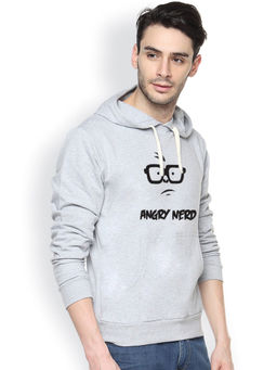 Campus Sutra - Mens Light Grey Angry-Nerd Print Pullover Hoodie