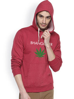 Campus Sutra - Mens Rose Red The-Bhangover Print Pullover Hoodie