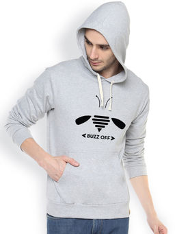 Campus Sutra - Mens Light Grey Buzz-Off Print Pullover Hoodie