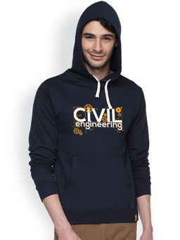 Campus Sutra - Mens Navy Blue Civil-Engineering Print Pullover Hoodie