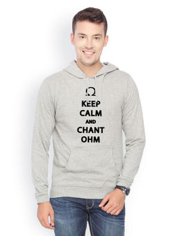 Campus Sutra - Mens Light Grey Chant-Ohm Print Pullover Hoodie