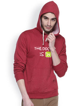 Campus Sutra - Mens Rose Red Doctor-Is-In Print Pullover Hoodie