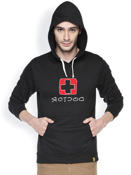 Campus Sutra - Mens Onyx Black Doctor Print Pullover Hoodie