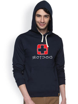 Campus Sutra - Mens Navy Blue Doctor Print Pullover Hoodie