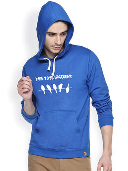 Campus Sutra - Mens Azure Blue To-Be-Different Print Pullover Hoodie