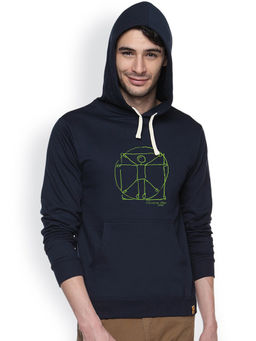 Campus Sutra - Mens Midnight Blue Vitruvian-Man Print Pullover Hoodie