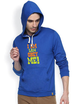 Campus Sutra - Mens Azure Blue I-Am-Law Print Pullover Hoodie