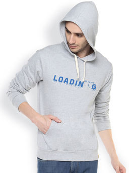 Campus Sutra - Mens Light Grey Loading Print Pullover Hoodie