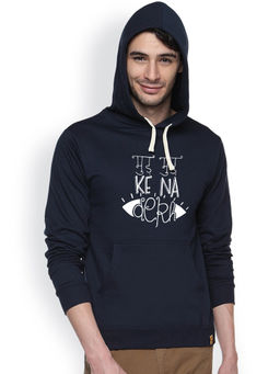CAHOOT - Mens Onyx Black Don't-Look-Navy Blue Print Pullover Hoodie