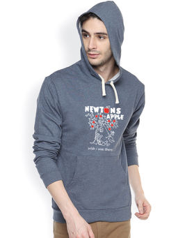 Campus Sutra - Mens Steel Blue Newton's Apple Print Pullover Hoodie