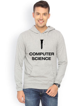 Campus Sutra - Mens Light Grey Computer-Science Print Pullover Hoodie