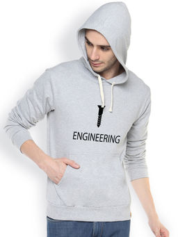 Campus Sutra - Mens Light Grey Screw-Engineering Print Pullover Hoodie