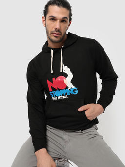 Campus Sutra - Mens Onyx Black No-Stopping Print Pullover Hoodie