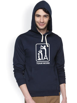Campus Sutra - Mens Midnight Blue Teamwork Print Pullover Hoodie