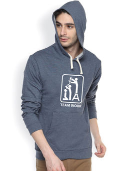 Campus Sutra - Mens Steel Blue Teamwork Print Pullover Hoodie