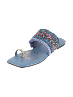 Mochi - Blue Festive Kolhapuri Flats