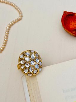 Abdesigns - Magnificent Polki Studded Gold Plated Ring - White