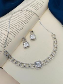 Abdesigns - Silver-Plated American Diamond Necklace Set - White