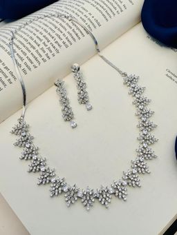 Abdesigns - Silver-Plated American Diamond Necklace Set - Silver