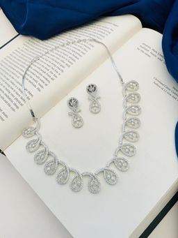 Abdesigns - Sophisticated Silver Plated American Diamond Necklace Set - Silver