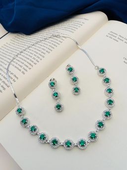 Abdesigns - Sophisticated Silver Plated American Diamond Necklace Set - Green