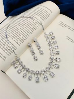 Abdesigns - Enchanting Silver Plated American Diamond Necklace Set - Silver