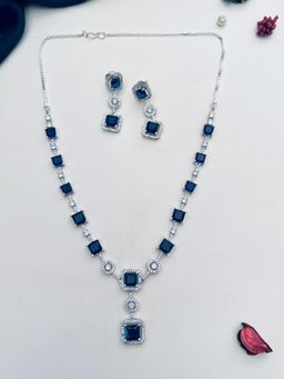 Abdesigns - Enchanting Silver Plated American Diamond Necklace Set - Blue