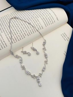 Abdesigns - Enchanting Silver Plated American Diamond Necklace Set - Silver