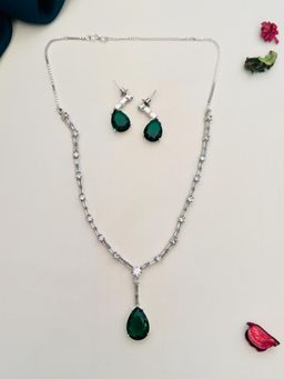 Abdesigns - Enchanting Silver Plated American Diamond Necklace Set - Green