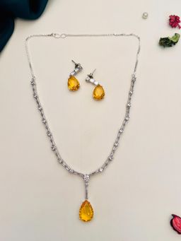 Abdesigns - Enchanting Silver Plated American Diamond Necklace Set - Yellow