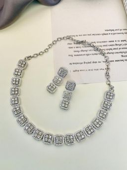 Abdesigns - Enchanting Silver Plated American Diamond Necklace Set - Silver
