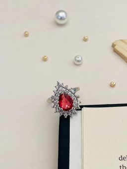 Abdesigns - Exquisite Silver Plated American Diamond Ring - Red