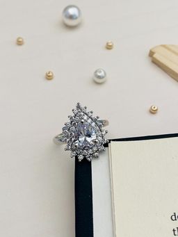 Abdesigns - Exquisite Silver Plated American Diamond Ring - White