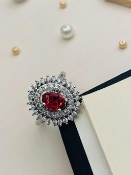 Abdesigns - High Quality Silver Plated American Diamond Ring - Red