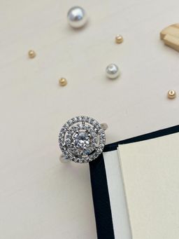 Abdesigns - Exquisite Silver Plated American Diamond Ring - Silver