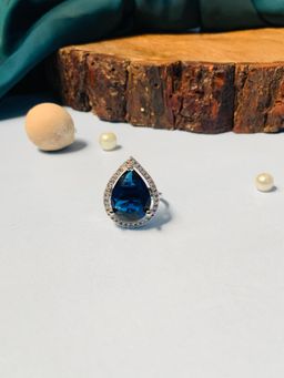 Abdesigns - Sophisticated Drop Shape Silver Plated Ring - Blue