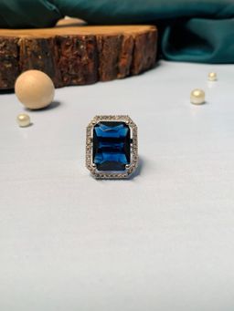 Abdesigns - High Quality Extravagant Silver Plated Ring - Blue
