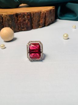 Abdesigns - High Quality Extravagant Silver Plated Ring - Red