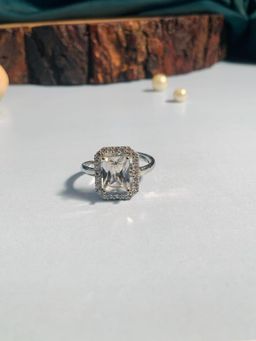 Abdesigns - Charming Silver Plated American Diamond Ring - White