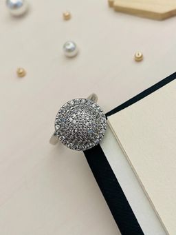 Abdesigns - High Quality Silver Plated American Diamond Ring - Silver