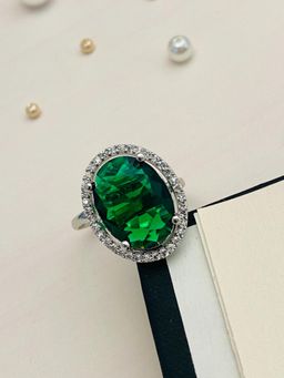 Abdesigns - High Quality Silver Plated American Diamond Ring - Green