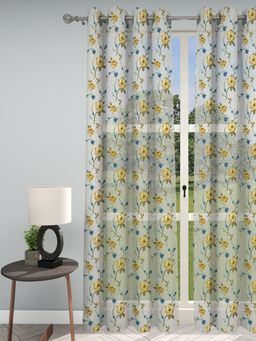 GM - Floral Embroidered Yellow & Blue Door Curtain - Pack Of 1 (4.3 X 7 Feet, Gold)