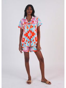 Azurina - Ela Shirt with Shorts - Sea Glass Ikat