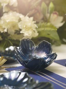 Pure Home + Living - Blue Floral Shaped Ceramic Bowl