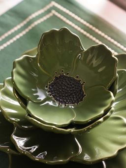 Pure Home + Living - Green Floral Shaped Ceramic Bowl