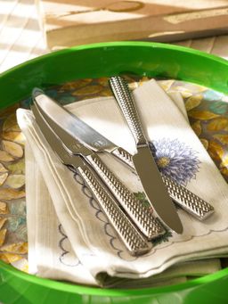 Pure Home + Living - Silver Stainless Steel Zig Zag Textured Dessert Knives (Pack of 6)